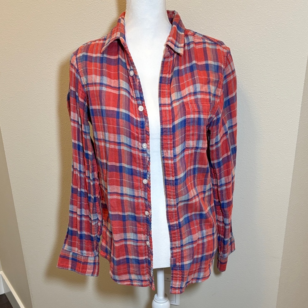 Women’s Red Plaid Button-Down Shirt - Casual Lightweight Top